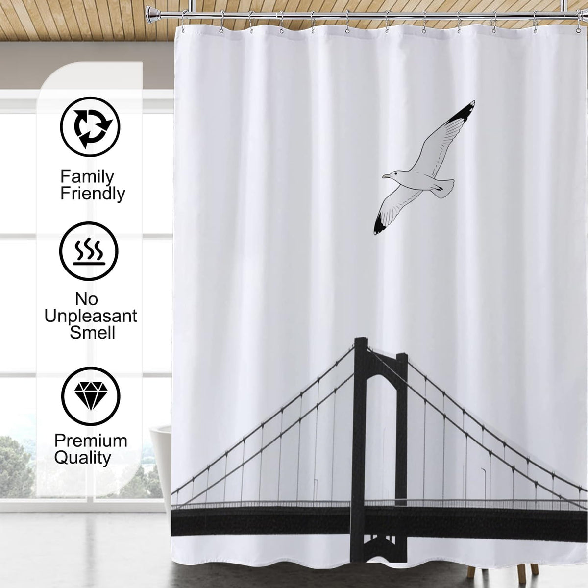 Fabric Shower Curtain Liner, Waterproof Hotel Quality, Bathroom Curtains Rust Resistant Grommets, 72 x 72 Machine Washable (Black) - Colors B