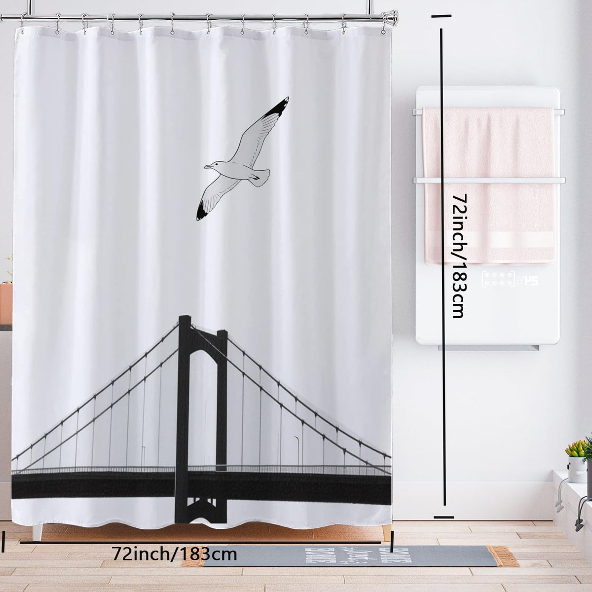 Fabric Shower Curtain Liner, Waterproof Hotel Quality, Bathroom Curtains Rust Resistant Grommets, 72 x 72 Machine Washable (Black) - Colors B
