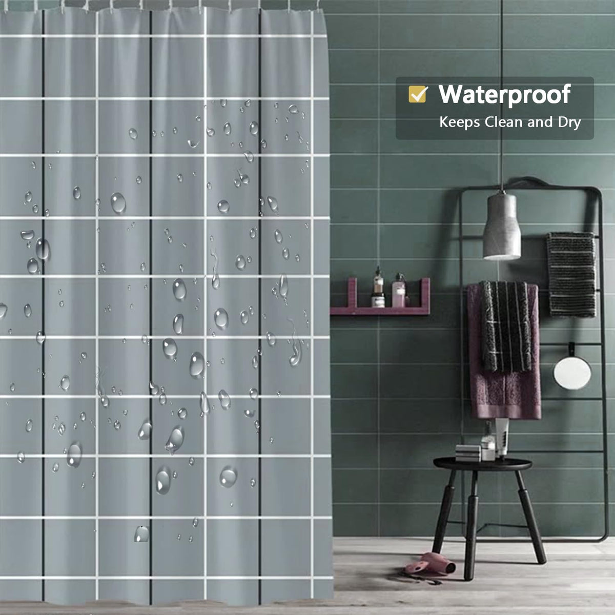 Fabric Shower Curtain Liner, Waterproof Hotel Quality, Bathroom Curtains Rust Resistant Grommets, 72 x 72 Machine Washable (Black) - Colors B