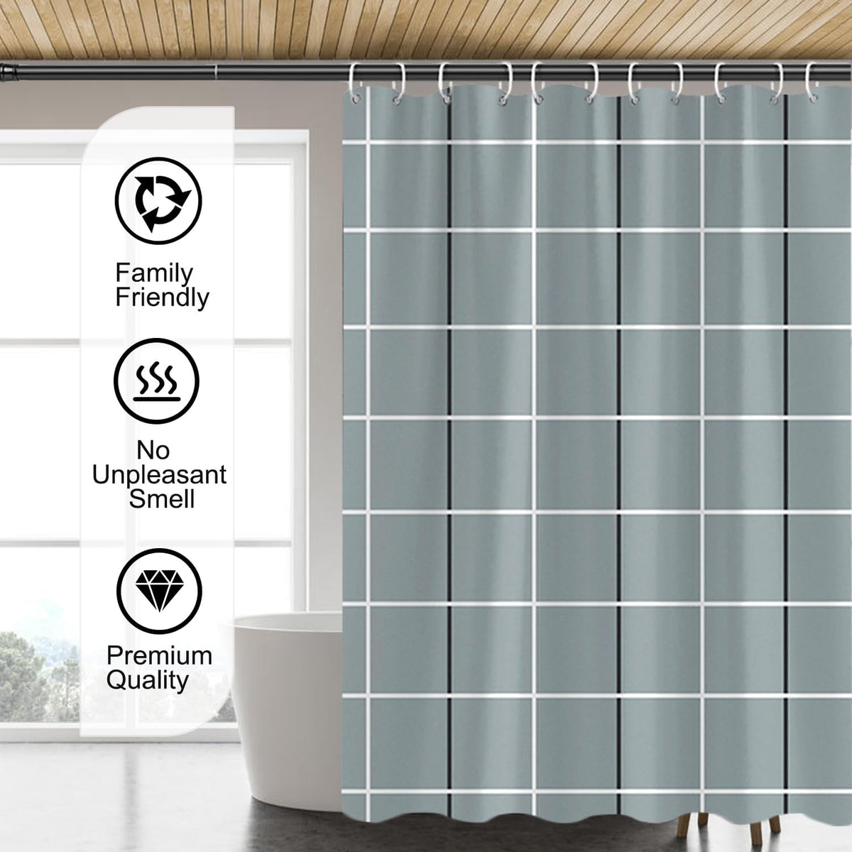 Fabric Shower Curtain Liner, Waterproof Hotel Quality, Bathroom Curtains Rust Resistant Grommets, 72 x 72 Machine Washable (Black) - Colors B