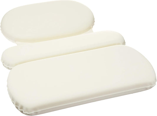 Bath Tub Neck and Back Support Pillow with Non-Slip Suction Cups, Waterproof, Thick Padded 3-Panel, Easy to Clean, Off-white