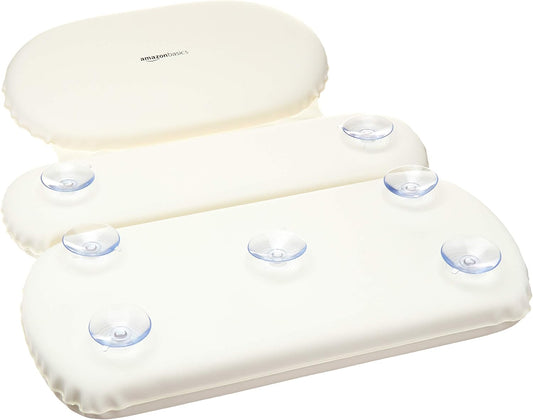 Bath Tub Neck and Back Support Pillow with Non-Slip Suction Cups, Waterproof, Thick Padded 3-Panel, Easy to Clean, Off-white