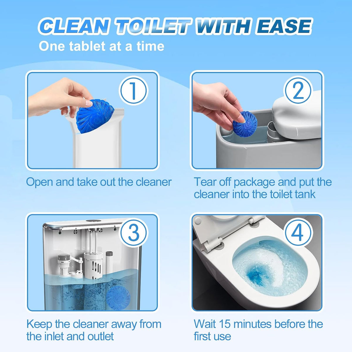 KIISIISO Toilet Bowl Cleaner Tablets,30 Pack, Auto Cleaning, Long-Lasting