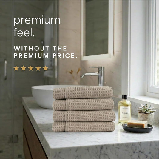. Aura Waffle Bath Towels, 4 Pack, 30" x 60", White | Quick-Dry, 420GSM, Absorbent Microfiber, Lightweight, Sewn-In Hang Loop, Compact for Home, Gym, and Travel