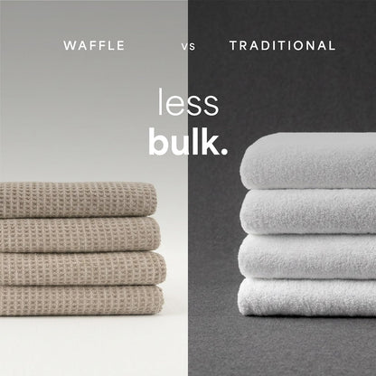 . Aura Waffle Bath Towels, 4 Pack, 30" x 60", White | Quick-Dry, 420GSM, Absorbent Microfiber, Lightweight, Sewn-In Hang Loop, Compact for Home, Gym, and Travel
