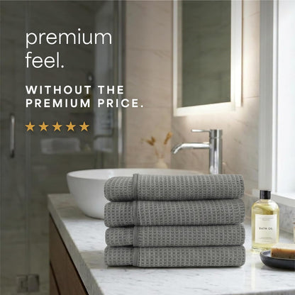 . Aura Waffle Bath Towels, 4 Pack, 30" x 60", White | Quick-Dry, 420GSM, Absorbent Microfiber, Lightweight, Sewn-In Hang Loop, Compact for Home, Gym, and Travel