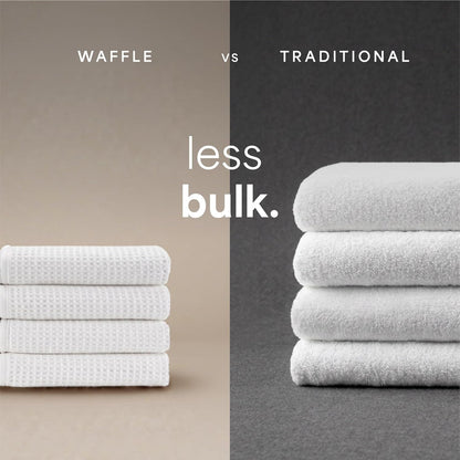 . Aura Waffle Bath Towels, 4 Pack, 30" x 60", White | Quick-Dry, 420GSM, Absorbent Microfiber, Lightweight, Sewn-In Hang Loop, Compact for Home, Gym, and Travel