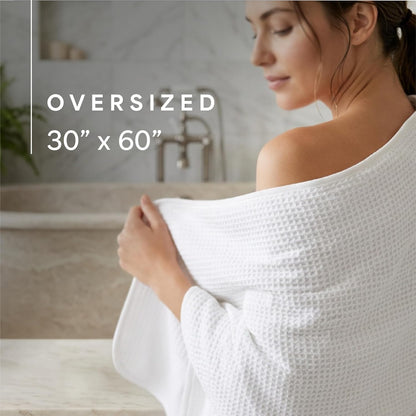 . Aura Waffle Bath Towels, 4 Pack, 30" x 60", White | Quick-Dry, 420GSM, Absorbent Microfiber, Lightweight, Sewn-In Hang Loop, Compact for Home, Gym, and Travel