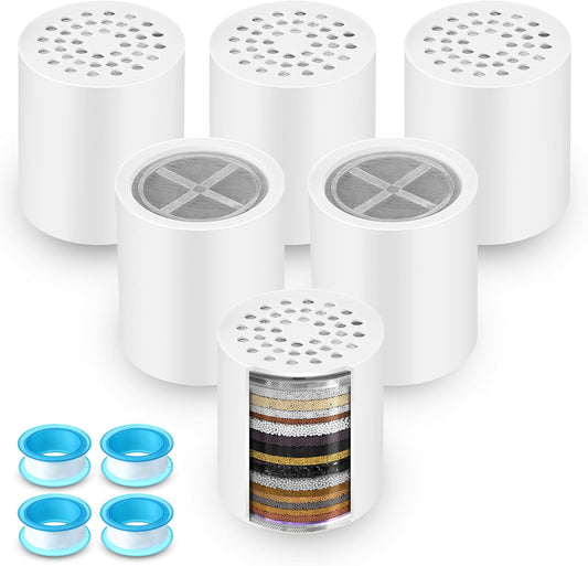 6 Pack 20 Stage Shower Filter Replacement Cartridge, Shower Head Filter Refill for Hard Water to Remove Chlorine Fluoride Heavy Metal, High Output Bath Cartridges for Skin Hair Healthy