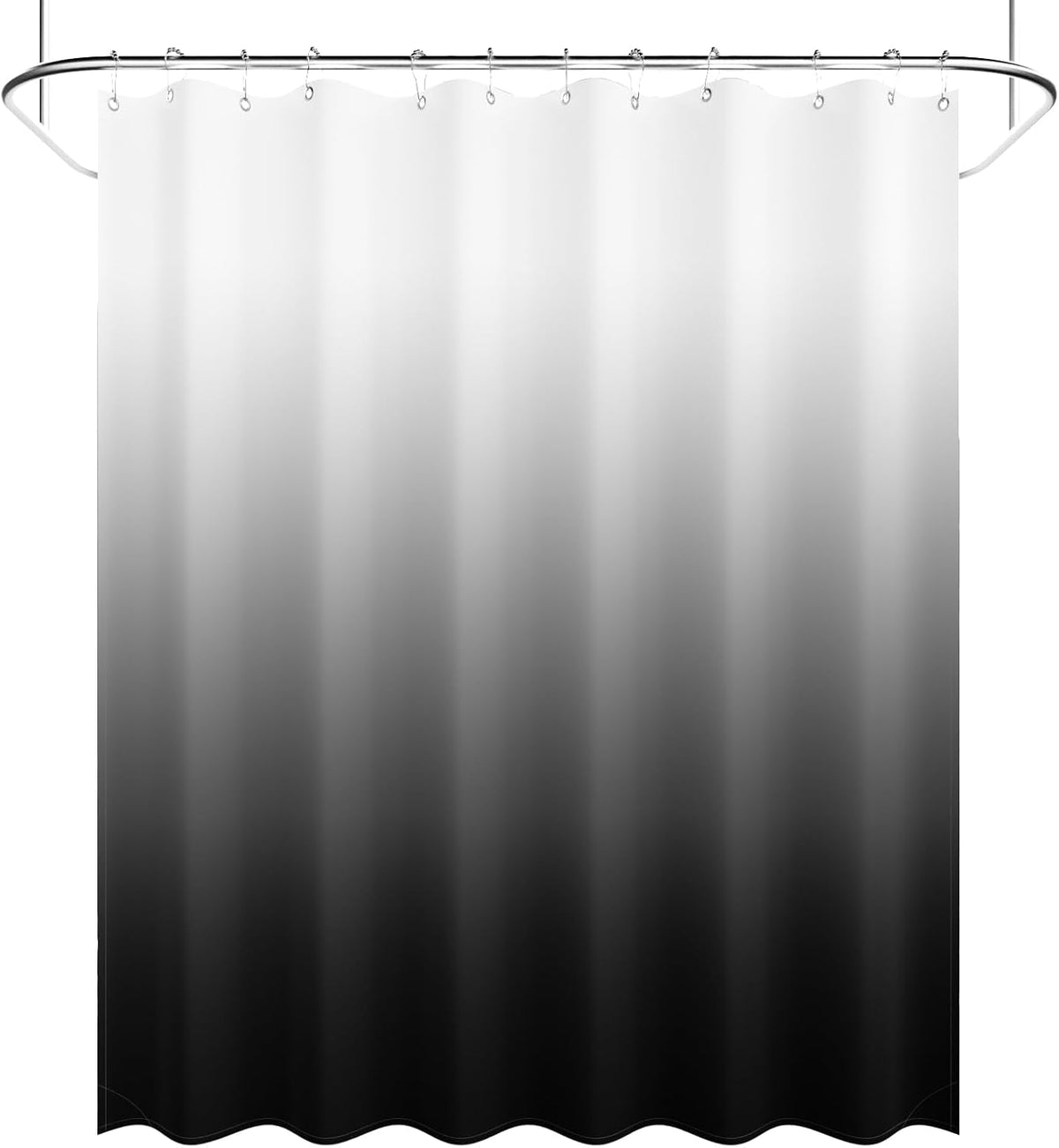 Shower Curtain, Cloth Ombre Black Shower Curtain Set with 12 Hooks, Washable Fabric Black and White Shower Curtain, Rustic Farmhouse Bathroom Shower Curtain, 72x72 Inches