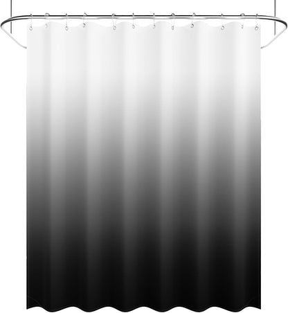 Shower Curtain, Cloth Ombre Black Shower Curtain Set with 12 Hooks, Washable Fabric Black and White Shower Curtain, Rustic Farmhouse Bathroom Shower Curtain, 72x72 Inches