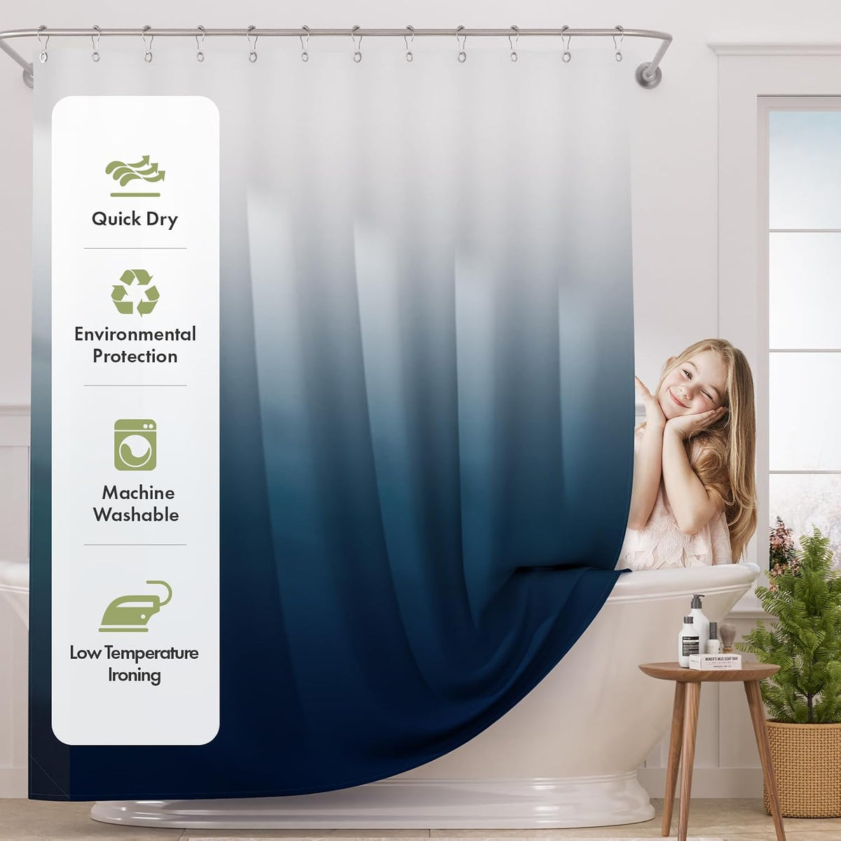 Shower Curtain, Cloth Ombre Black Shower Curtain Set with 12 Hooks, Washable Fabric Black and White Shower Curtain, Rustic Farmhouse Bathroom Shower Curtain, 72x72 Inches