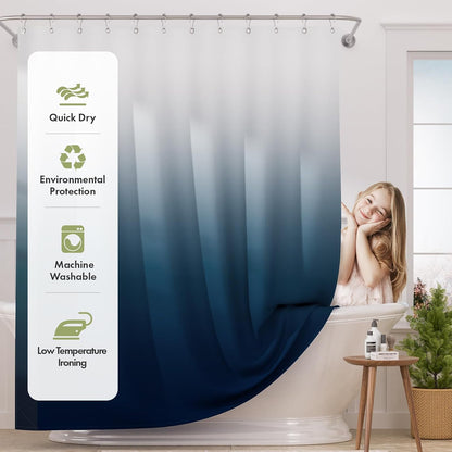 Shower Curtain, Cloth Ombre Black Shower Curtain Set with 12 Hooks, Washable Fabric Black and White Shower Curtain, Rustic Farmhouse Bathroom Shower Curtain, 72x72 Inches