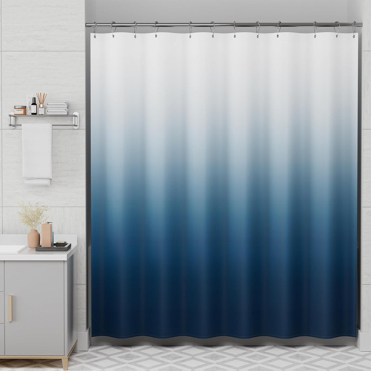 Shower Curtain, Cloth Ombre Black Shower Curtain Set with 12 Hooks, Washable Fabric Black and White Shower Curtain, Rustic Farmhouse Bathroom Shower Curtain, 72x72 Inches