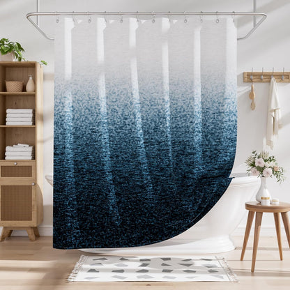 Shower Curtain, Cloth Ombre Black Shower Curtain Set with 12 Hooks, Washable Fabric Black and White Shower Curtain, Rustic Farmhouse Bathroom Shower Curtain, 72x72 Inches