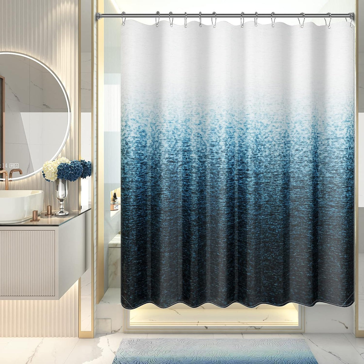 Shower Curtain, Cloth Ombre Black Shower Curtain Set with 12 Hooks, Washable Fabric Black and White Shower Curtain, Rustic Farmhouse Bathroom Shower Curtain, 72x72 Inches