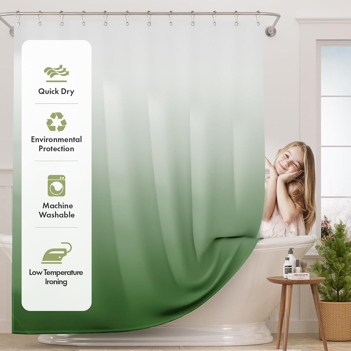 Shower Curtain, Cloth Ombre Black Shower Curtain Set with 12 Hooks, Washable Fabric Black and White Shower Curtain, Rustic Farmhouse Bathroom Shower Curtain, 72x72 Inches