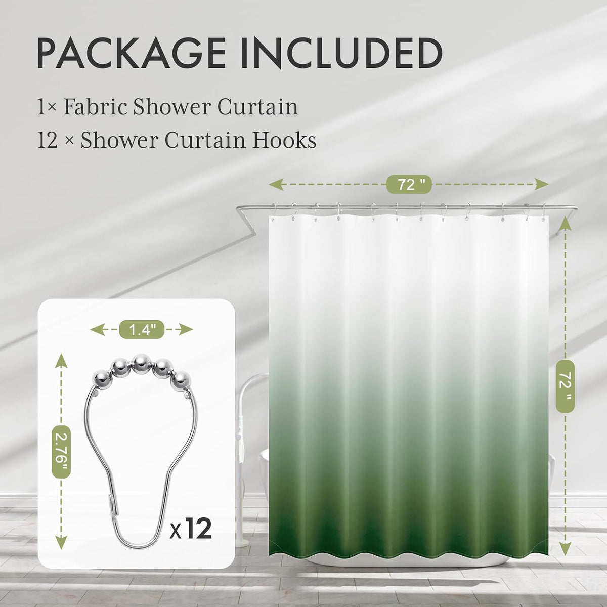 Shower Curtain, Cloth Ombre Black Shower Curtain Set with 12 Hooks, Washable Fabric Black and White Shower Curtain, Rustic Farmhouse Bathroom Shower Curtain, 72x72 Inches