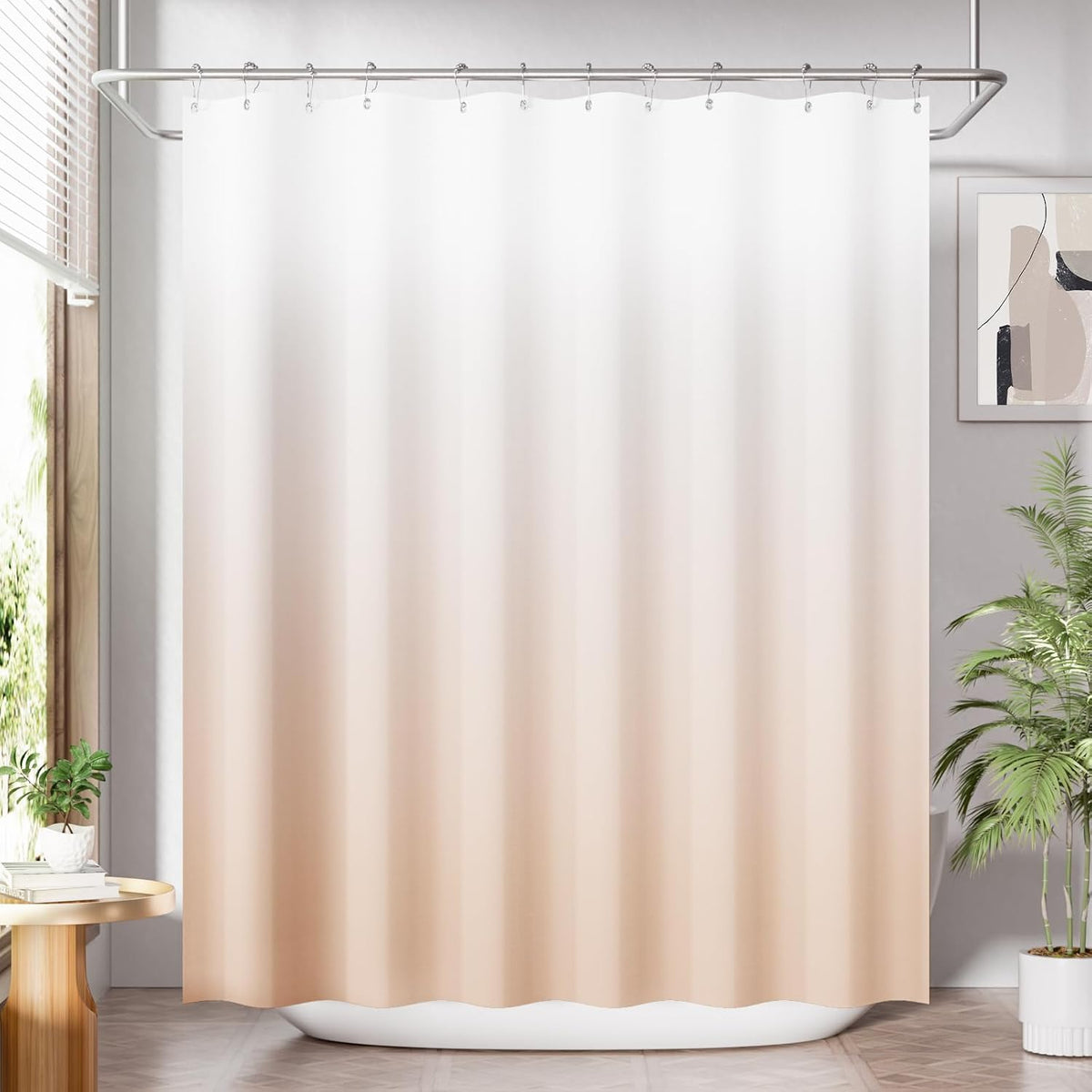 Shower Curtain, Cloth Ombre Black Shower Curtain Set with 12 Hooks, Washable Fabric Black and White Shower Curtain, Rustic Farmhouse Bathroom Shower Curtain, 72x72 Inches