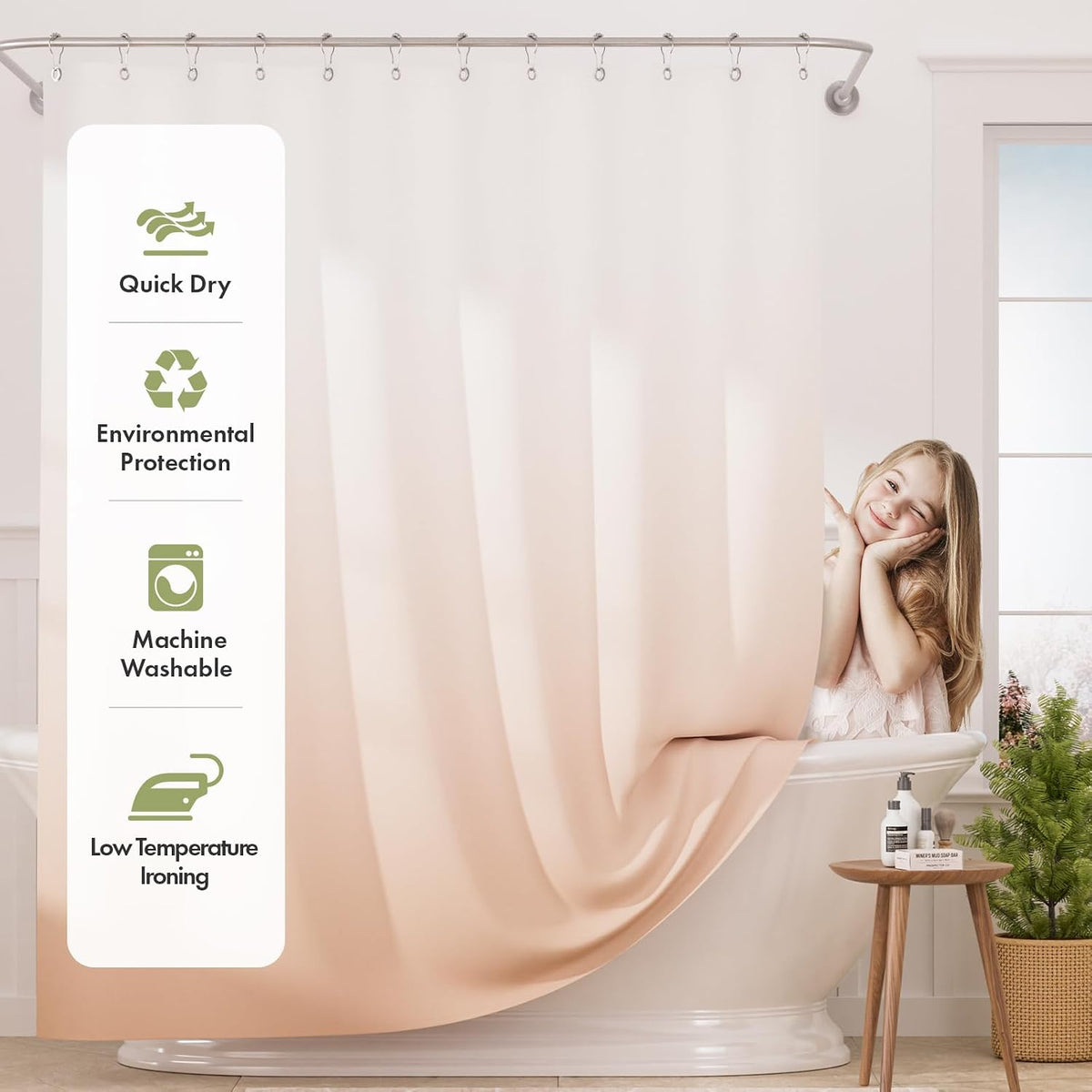 Shower Curtain, Cloth Ombre Black Shower Curtain Set with 12 Hooks, Washable Fabric Black and White Shower Curtain, Rustic Farmhouse Bathroom Shower Curtain, 72x72 Inches