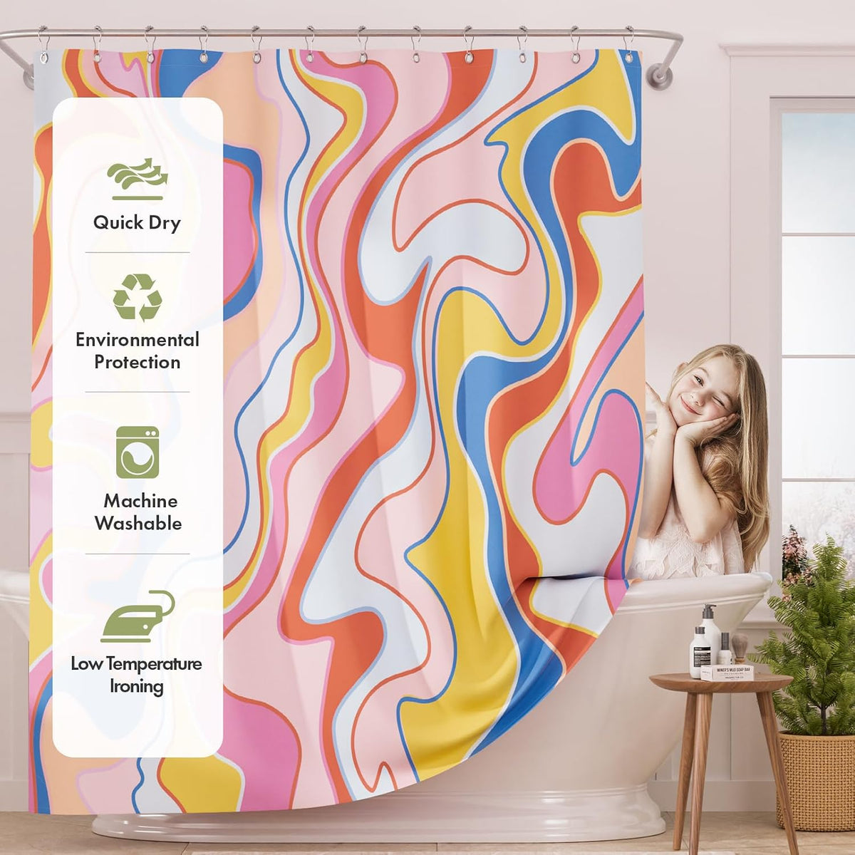 Shower Curtain, Cloth Ombre Black Shower Curtain Set with 12 Hooks, Washable Fabric Black and White Shower Curtain, Rustic Farmhouse Bathroom Shower Curtain, 72x72 Inches