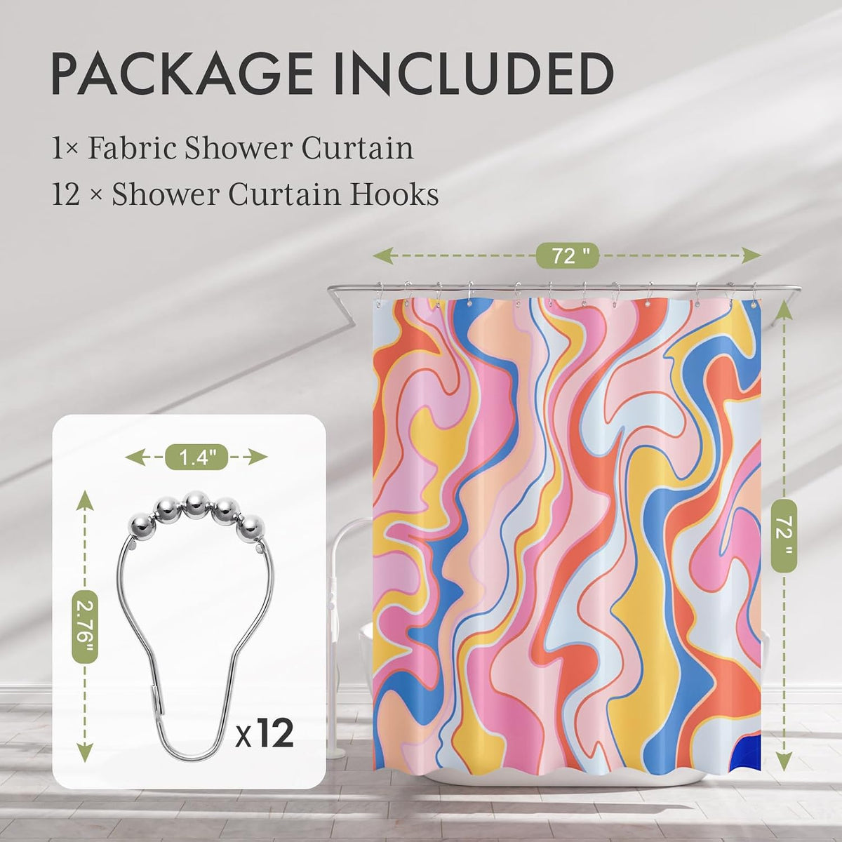 Shower Curtain, Cloth Ombre Black Shower Curtain Set with 12 Hooks, Washable Fabric Black and White Shower Curtain, Rustic Farmhouse Bathroom Shower Curtain, 72x72 Inches