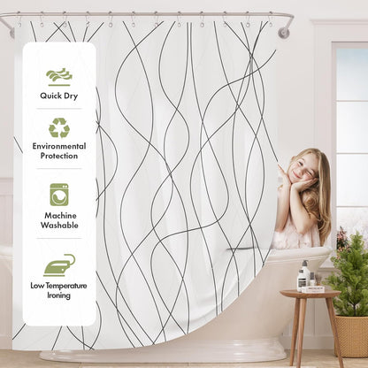 Shower Curtain, Cloth Ombre Black Shower Curtain Set with 12 Hooks, Washable Fabric Black and White Shower Curtain, Rustic Farmhouse Bathroom Shower Curtain, 72x72 Inches