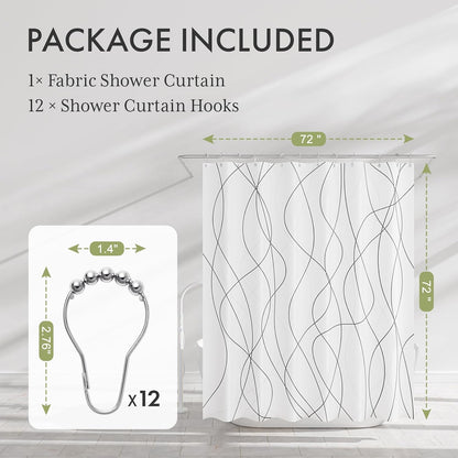 Shower Curtain, Cloth Ombre Black Shower Curtain Set with 12 Hooks, Washable Fabric Black and White Shower Curtain, Rustic Farmhouse Bathroom Shower Curtain, 72x72 Inches
