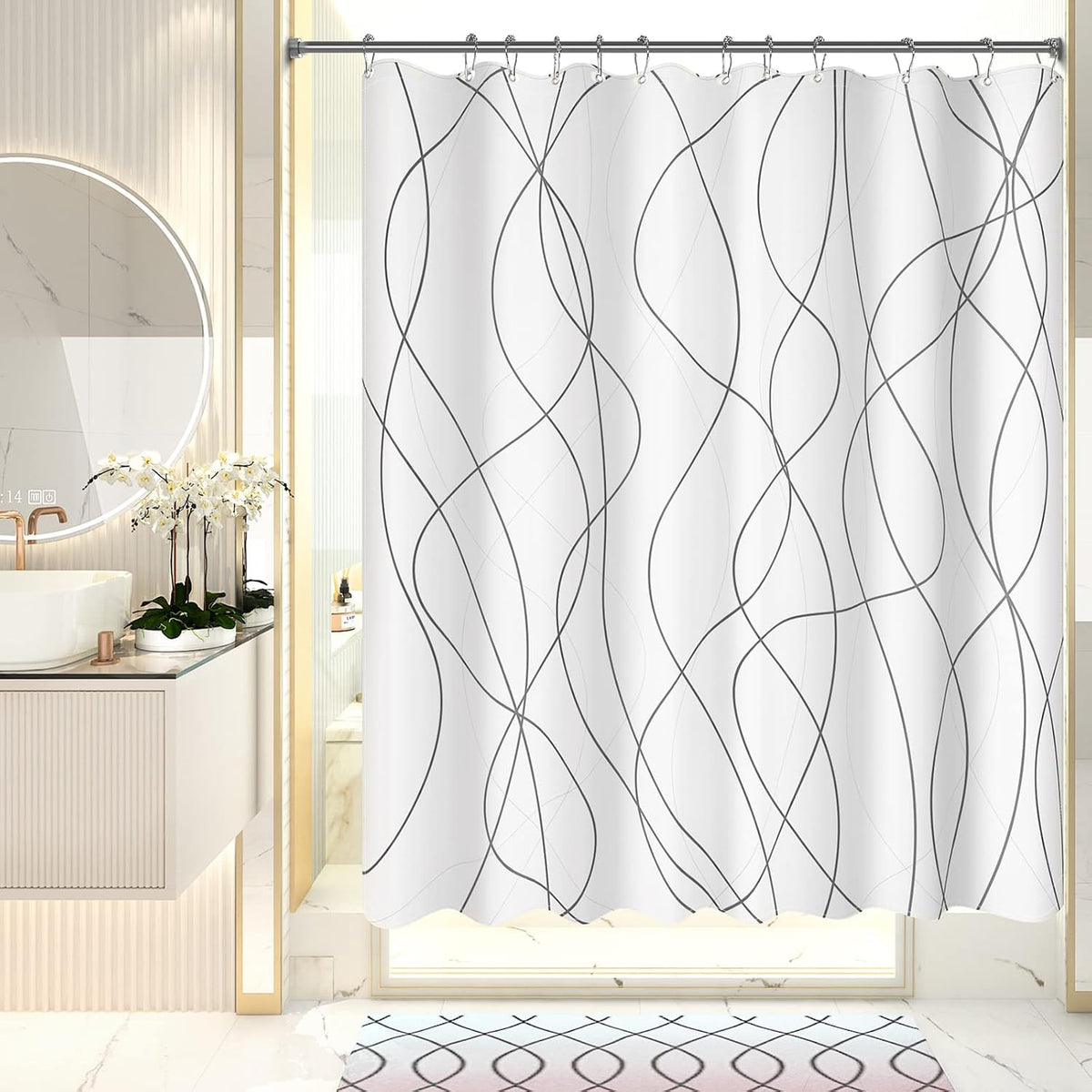 Shower Curtain, Cloth Ombre Black Shower Curtain Set with 12 Hooks, Washable Fabric Black and White Shower Curtain, Rustic Farmhouse Bathroom Shower Curtain, 72x72 Inches
