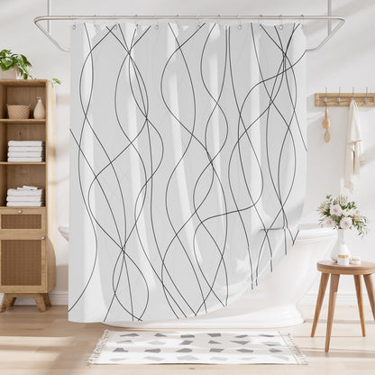 Shower Curtain, Cloth Ombre Black Shower Curtain Set with 12 Hooks, Washable Fabric Black and White Shower Curtain, Rustic Farmhouse Bathroom Shower Curtain, 72x72 Inches