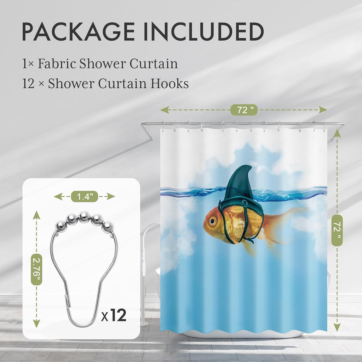 Shower Curtain, Cloth Ombre Black Shower Curtain Set with 12 Hooks, Washable Fabric Black and White Shower Curtain, Rustic Farmhouse Bathroom Shower Curtain, 72x72 Inches