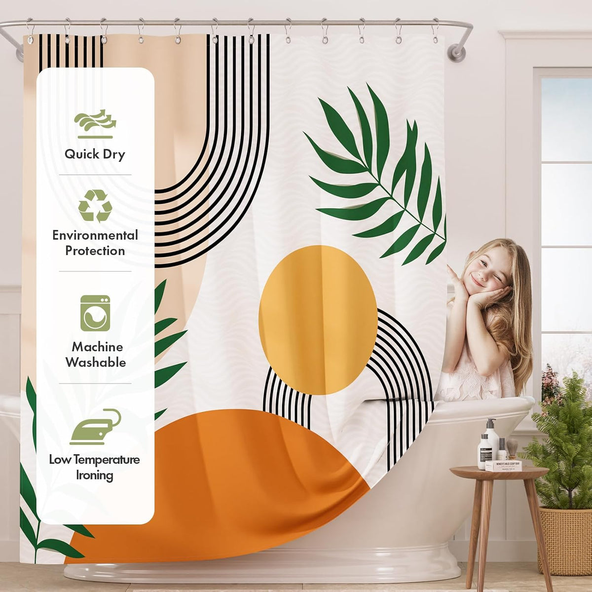 Shower Curtain, Cloth Ombre Black Shower Curtain Set with 12 Hooks, Washable Fabric Black and White Shower Curtain, Rustic Farmhouse Bathroom Shower Curtain, 72x72 Inches