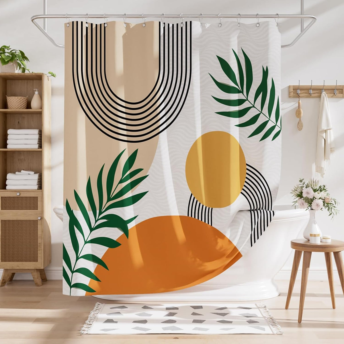 Shower Curtain, Cloth Ombre Black Shower Curtain Set with 12 Hooks, Washable Fabric Black and White Shower Curtain, Rustic Farmhouse Bathroom Shower Curtain, 72x72 Inches