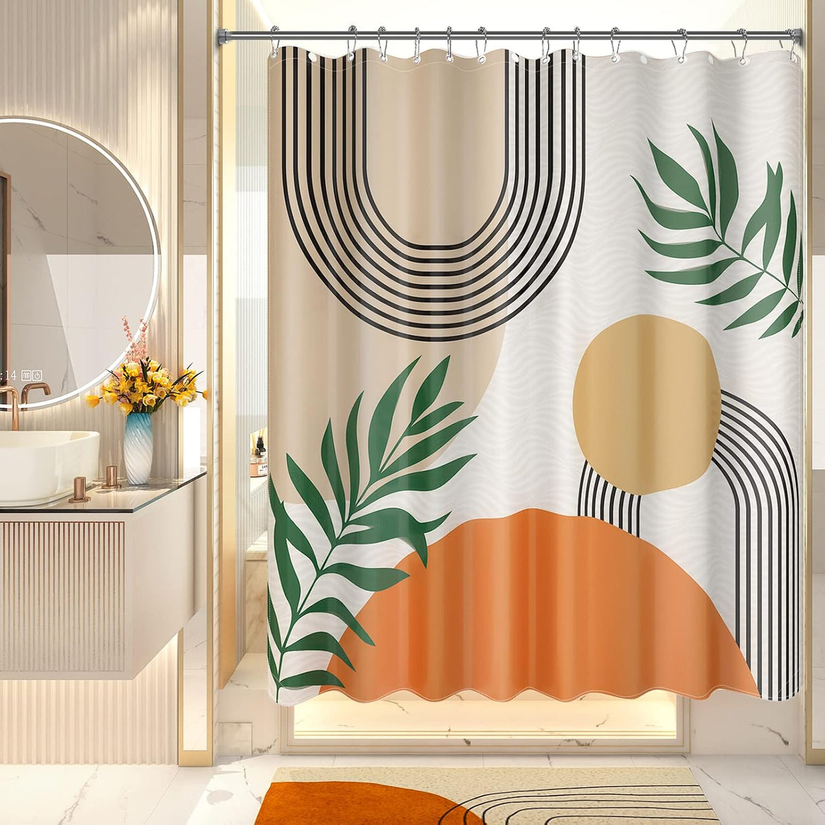 Shower Curtain, Cloth Ombre Black Shower Curtain Set with 12 Hooks, Washable Fabric Black and White Shower Curtain, Rustic Farmhouse Bathroom Shower Curtain, 72x72 Inches