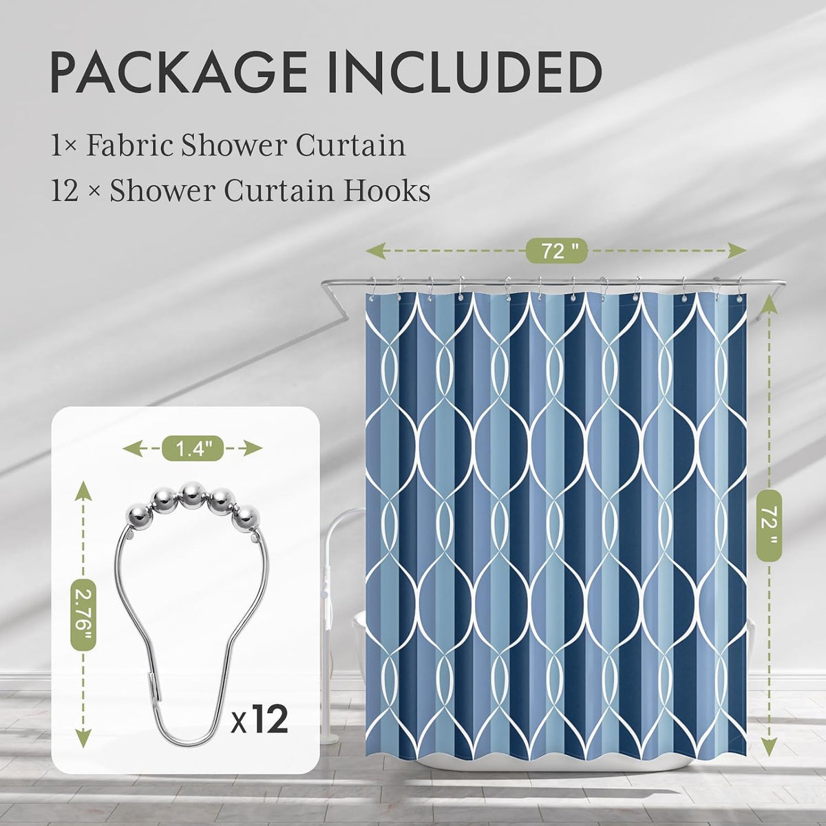 Shower Curtain, Cloth Ombre Black Shower Curtain Set with 12 Hooks, Washable Fabric Black and White Shower Curtain, Rustic Farmhouse Bathroom Shower Curtain, 72x72 Inches