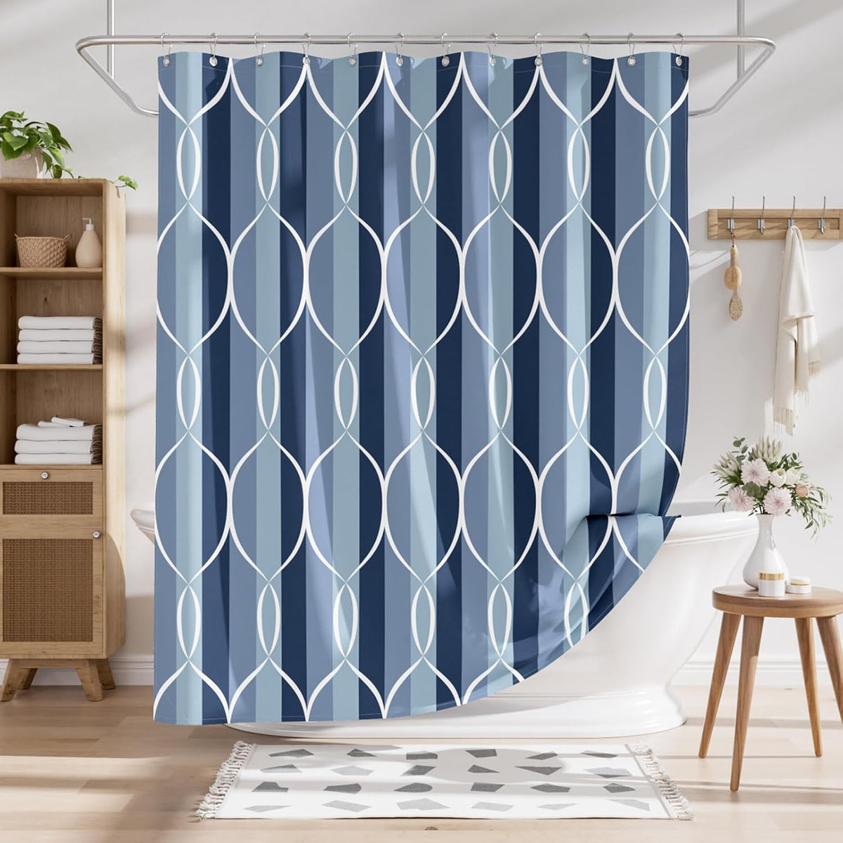 Shower Curtain, Cloth Ombre Black Shower Curtain Set with 12 Hooks, Washable Fabric Black and White Shower Curtain, Rustic Farmhouse Bathroom Shower Curtain, 72x72 Inches