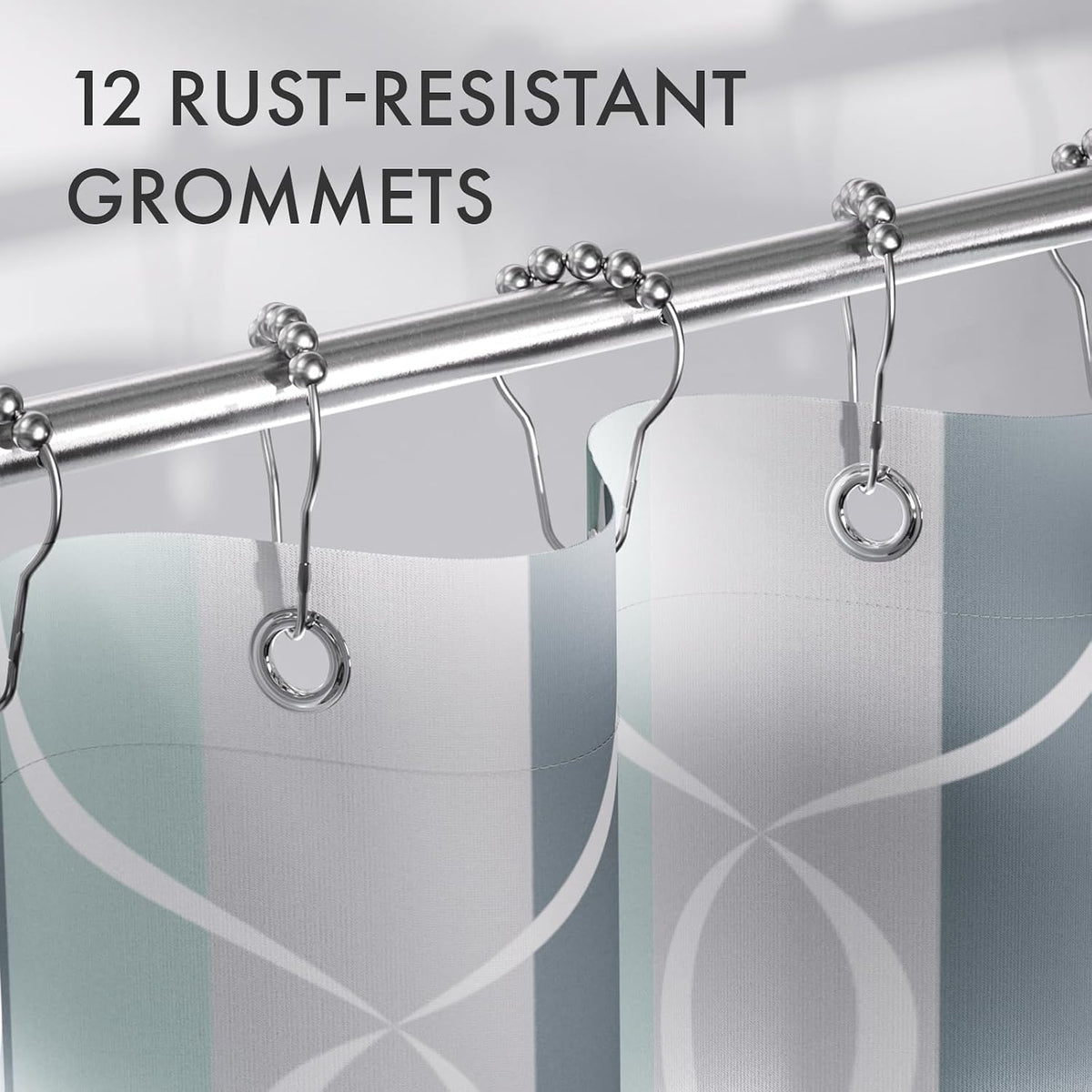 Shower Curtain, Cloth Ombre Black Shower Curtain Set with 12 Hooks, Washable Fabric Black and White Shower Curtain, Rustic Farmhouse Bathroom Shower Curtain, 72x72 Inches