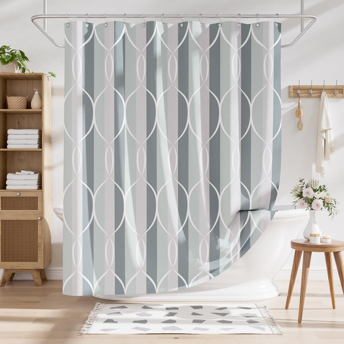 Shower Curtain, Cloth Ombre Black Shower Curtain Set with 12 Hooks, Washable Fabric Black and White Shower Curtain, Rustic Farmhouse Bathroom Shower Curtain, 72x72 Inches