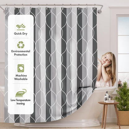 Shower Curtain, Cloth Ombre Black Shower Curtain Set with 12 Hooks, Washable Fabric Black and White Shower Curtain, Rustic Farmhouse Bathroom Shower Curtain, 72x72 Inches