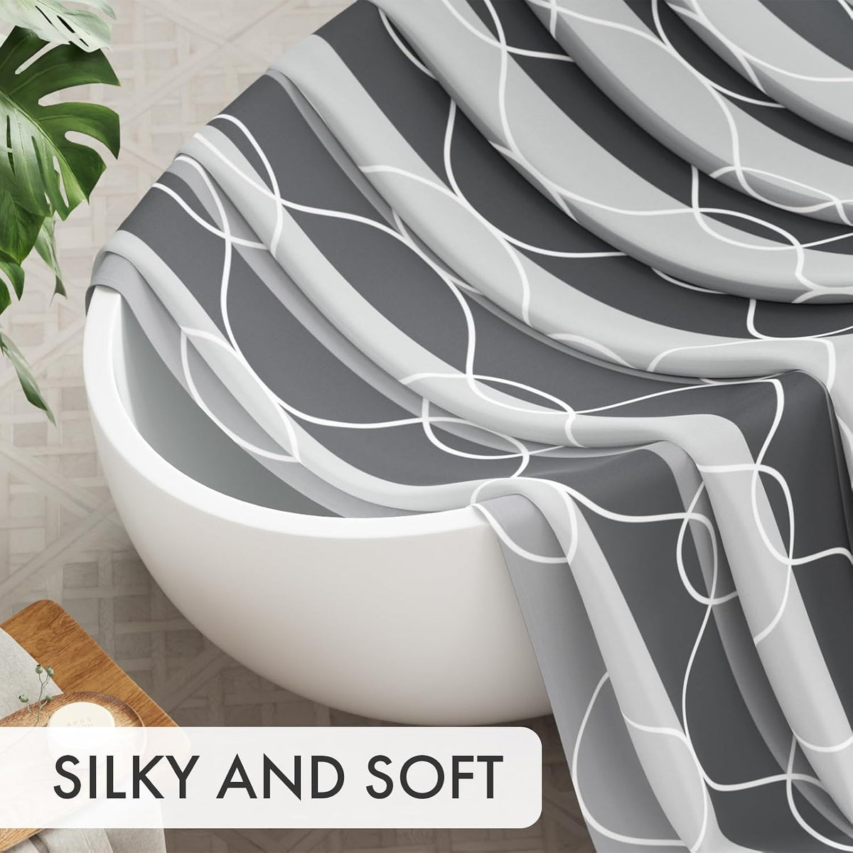 Shower Curtain, Cloth Ombre Black Shower Curtain Set with 12 Hooks, Washable Fabric Black and White Shower Curtain, Rustic Farmhouse Bathroom Shower Curtain, 72x72 Inches