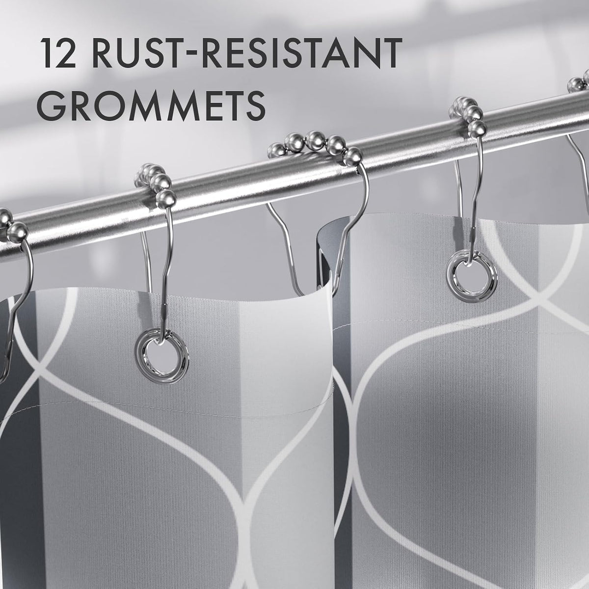 Shower Curtain, Cloth Ombre Black Shower Curtain Set with 12 Hooks, Washable Fabric Black and White Shower Curtain, Rustic Farmhouse Bathroom Shower Curtain, 72x72 Inches