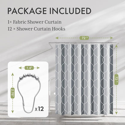 Shower Curtain, Cloth Ombre Black Shower Curtain Set with 12 Hooks, Washable Fabric Black and White Shower Curtain, Rustic Farmhouse Bathroom Shower Curtain, 72x72 Inches