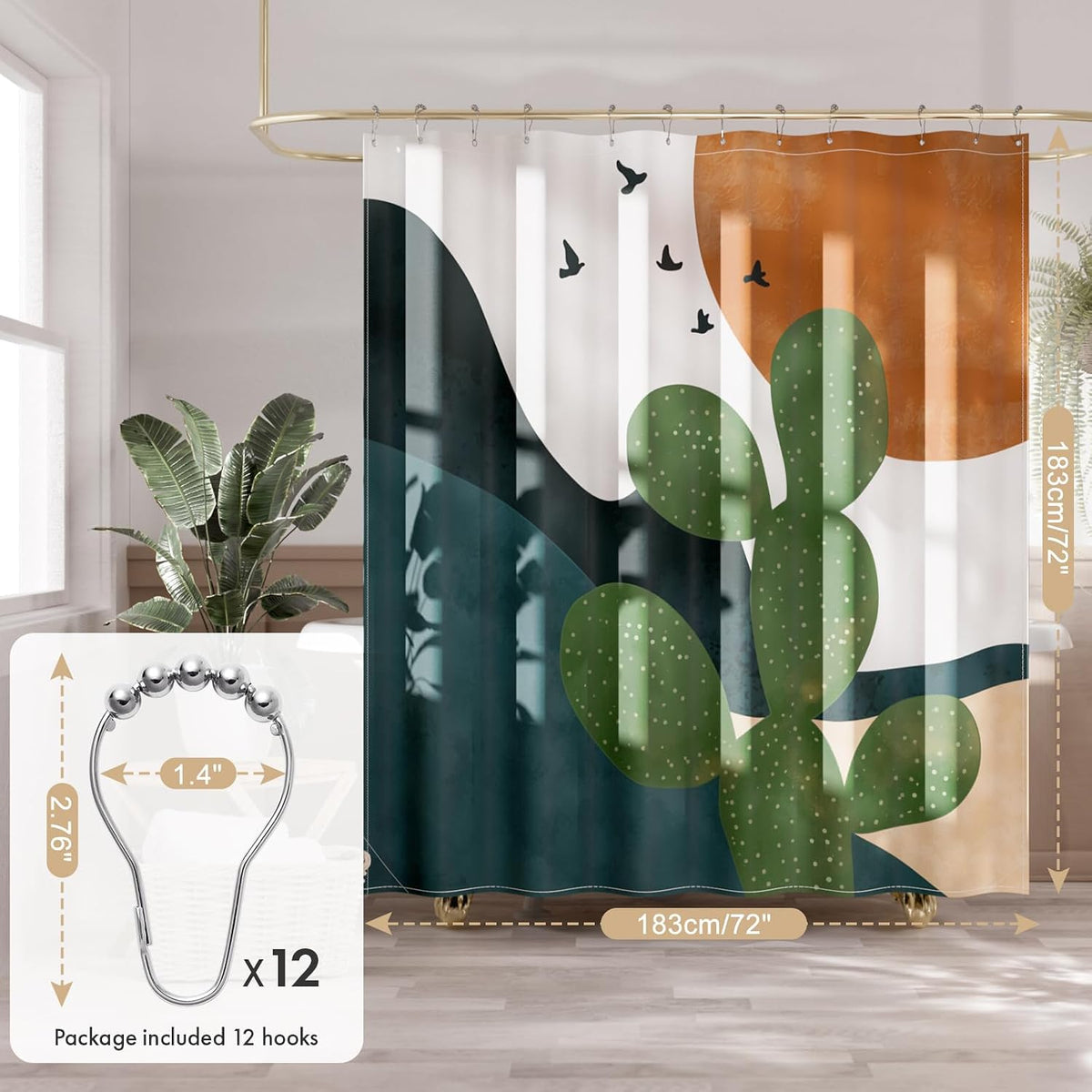 Shower Curtain, Cloth Ombre Black Shower Curtain Set with 12 Hooks, Washable Fabric Black and White Shower Curtain, Rustic Farmhouse Bathroom Shower Curtain, 72x72 Inches