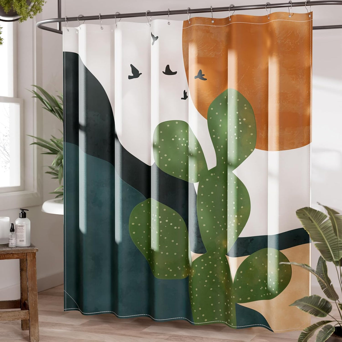 Shower Curtain, Cloth Ombre Black Shower Curtain Set with 12 Hooks, Washable Fabric Black and White Shower Curtain, Rustic Farmhouse Bathroom Shower Curtain, 72x72 Inches