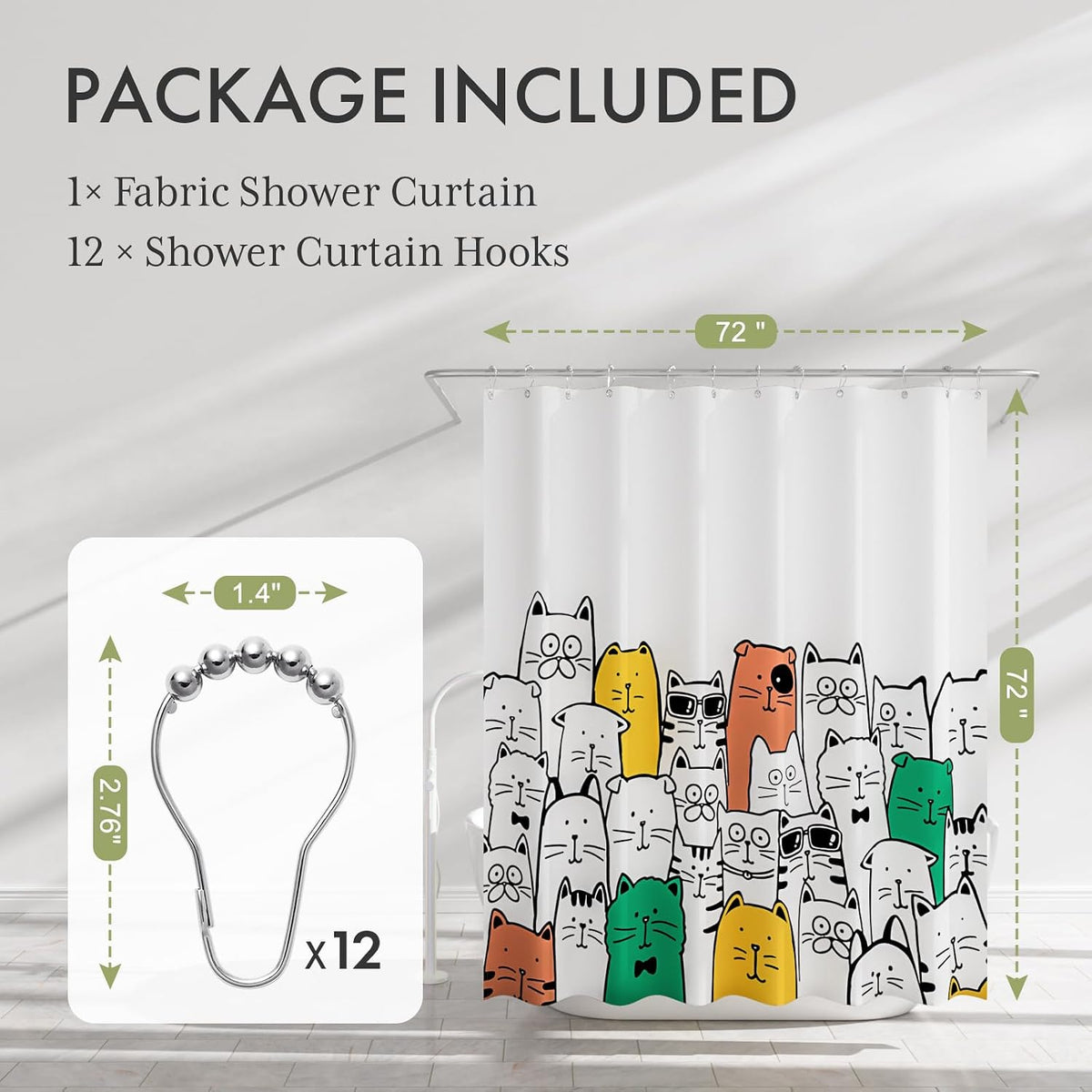 Shower Curtain, Cloth Ombre Black Shower Curtain Set with 12 Hooks, Washable Fabric Black and White Shower Curtain, Rustic Farmhouse Bathroom Shower Curtain, 72x72 Inches
