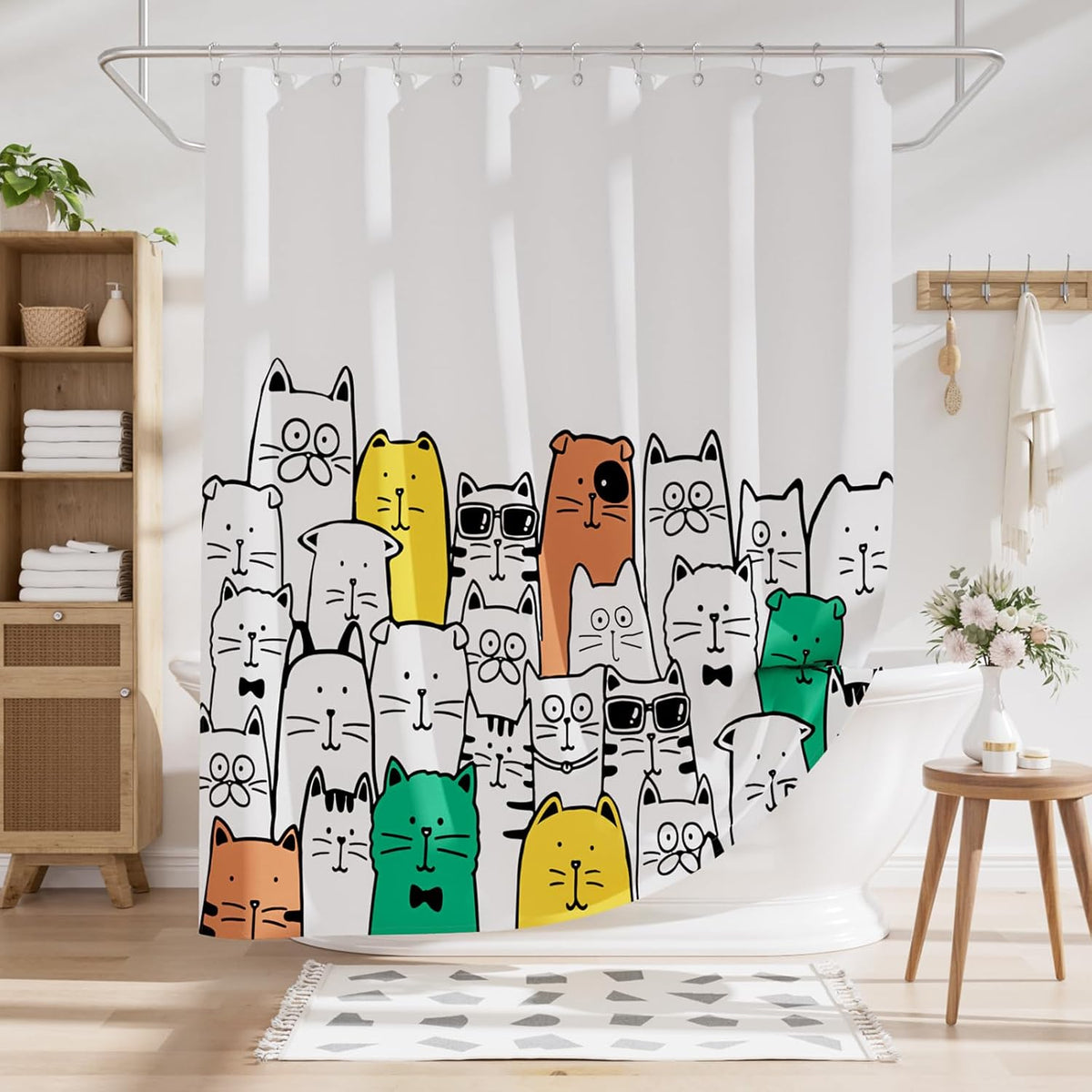Shower Curtain, Cloth Ombre Black Shower Curtain Set with 12 Hooks, Washable Fabric Black and White Shower Curtain, Rustic Farmhouse Bathroom Shower Curtain, 72x72 Inches