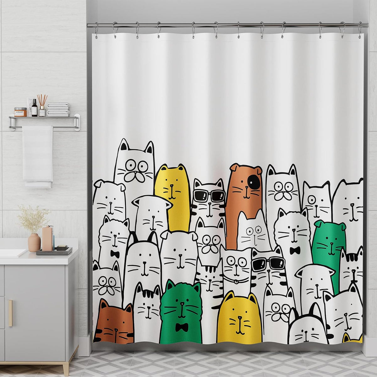 Shower Curtain, Cloth Ombre Black Shower Curtain Set with 12 Hooks, Washable Fabric Black and White Shower Curtain, Rustic Farmhouse Bathroom Shower Curtain, 72x72 Inches