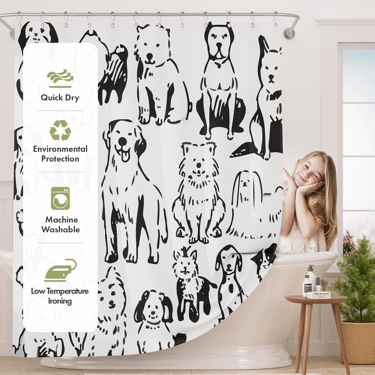Shower Curtain, Cloth Ombre Black Shower Curtain Set with 12 Hooks, Washable Fabric Black and White Shower Curtain, Rustic Farmhouse Bathroom Shower Curtain, 72x72 Inches