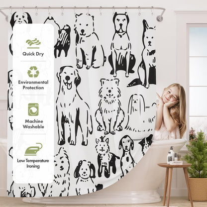 Shower Curtain, Cloth Ombre Black Shower Curtain Set with 12 Hooks, Washable Fabric Black and White Shower Curtain, Rustic Farmhouse Bathroom Shower Curtain, 72x72 Inches