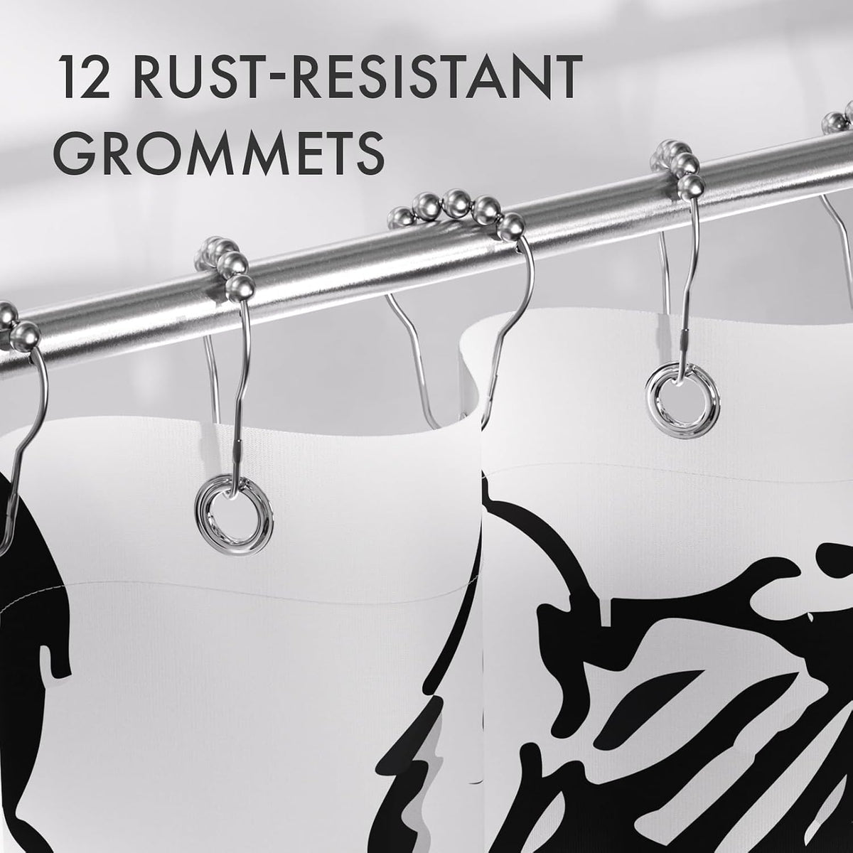 Shower Curtain, Cloth Ombre Black Shower Curtain Set with 12 Hooks, Washable Fabric Black and White Shower Curtain, Rustic Farmhouse Bathroom Shower Curtain, 72x72 Inches